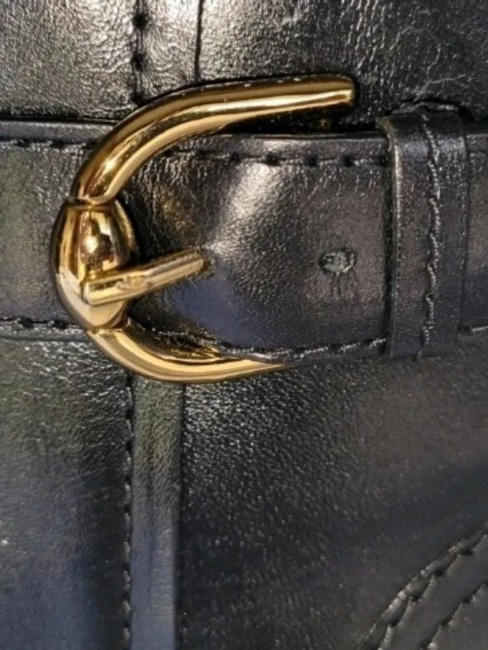 Cole Haan Women's Hanover Black Leather Ankle Boots with Gold Buckle